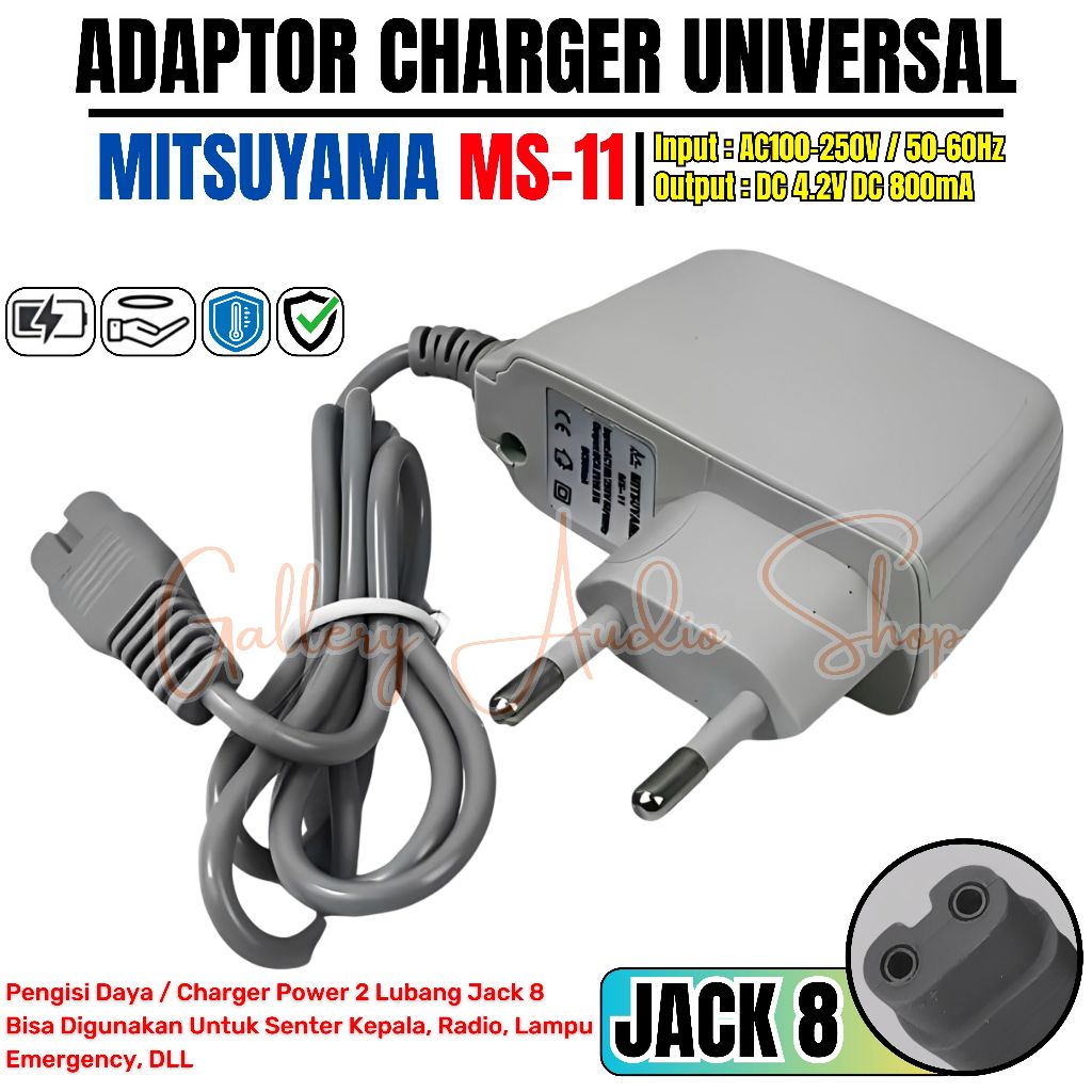 Adaptor Charger Senter Kepala Travel Adapter DC 800mA Mitsuyama MS-11 4.2V Pengisi Daya Senter Kepal