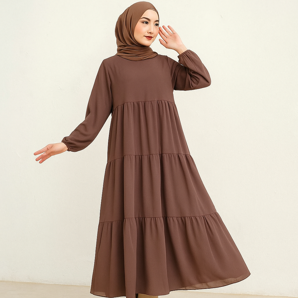 Gamis Ceruty 3 Susun /  Dress Serut Umpak Ceruty / Dress Wanita / Gamis Polos LD100-120