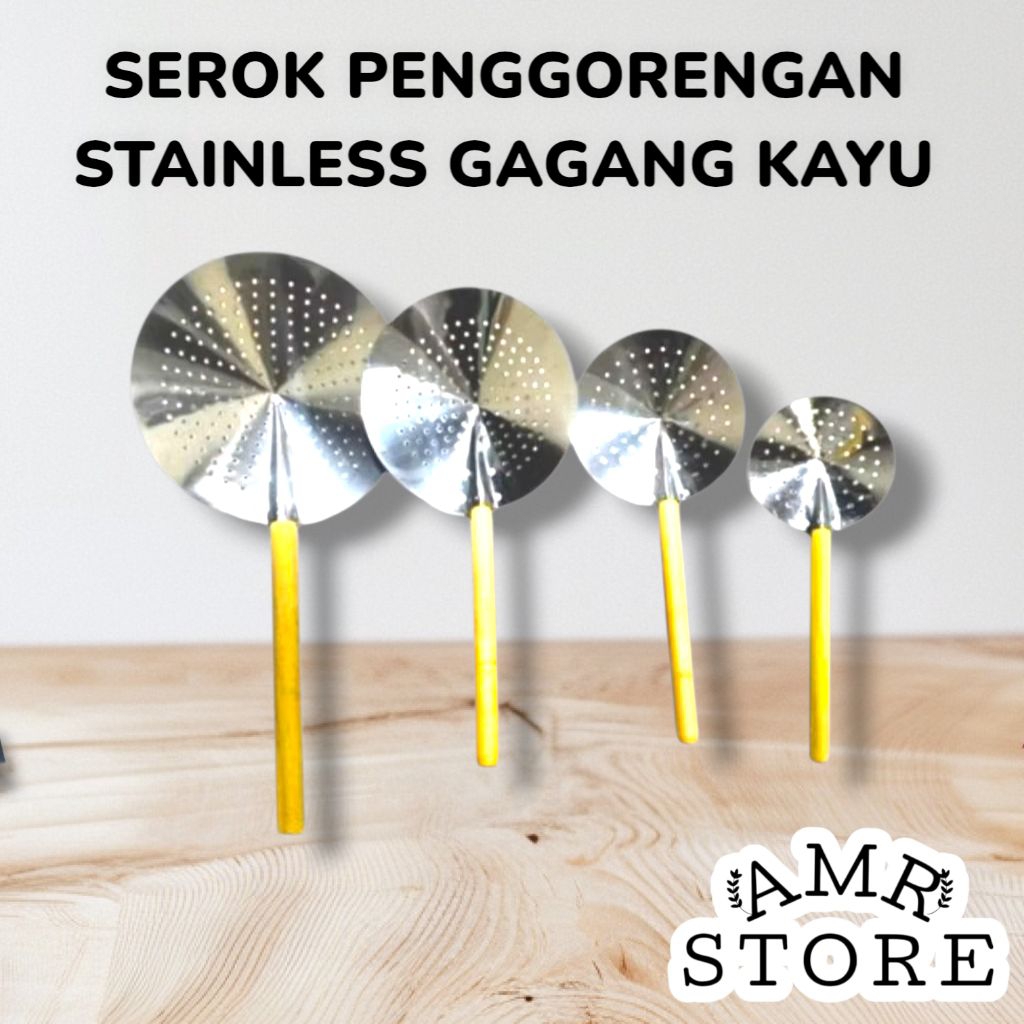 Serok Penggorengan/Serok Stainless Gagang Kayu