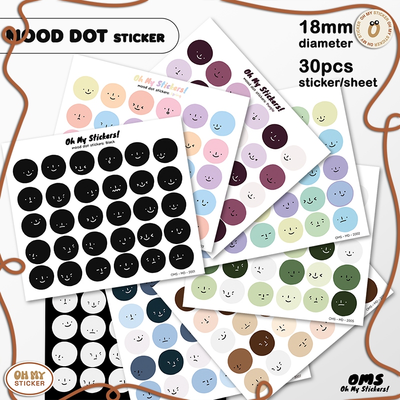 

[OHMY] Stiker 30pcs MOOD DOT Bulat | 1.7cm Diameter Stiker | Journaling Sticker Bulat Ekspresi