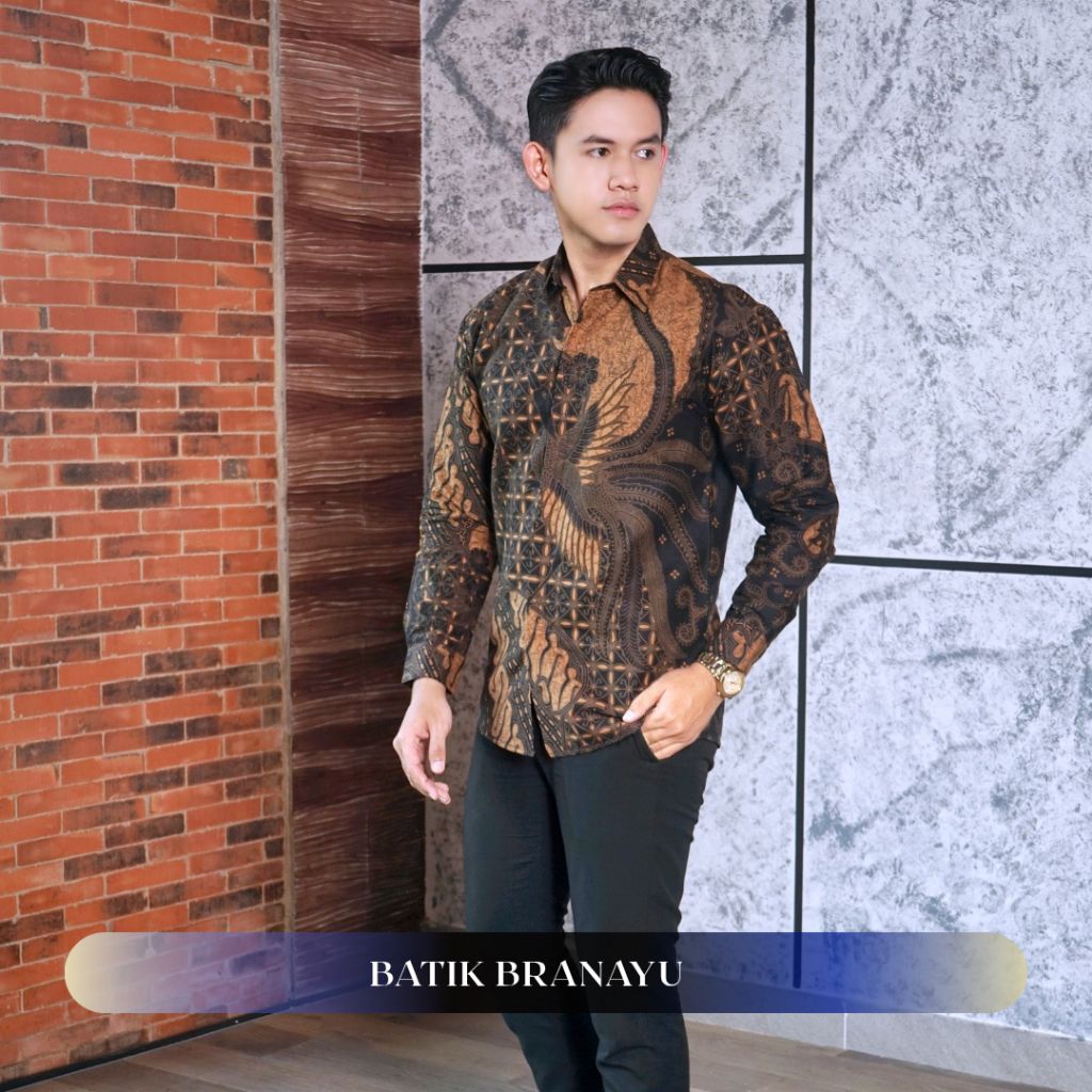 BATIK PRIA Slim Fit Lengan Panjang batik Modern Slimfit Lengan PANJANG Hitam M L XL XXL full furing 