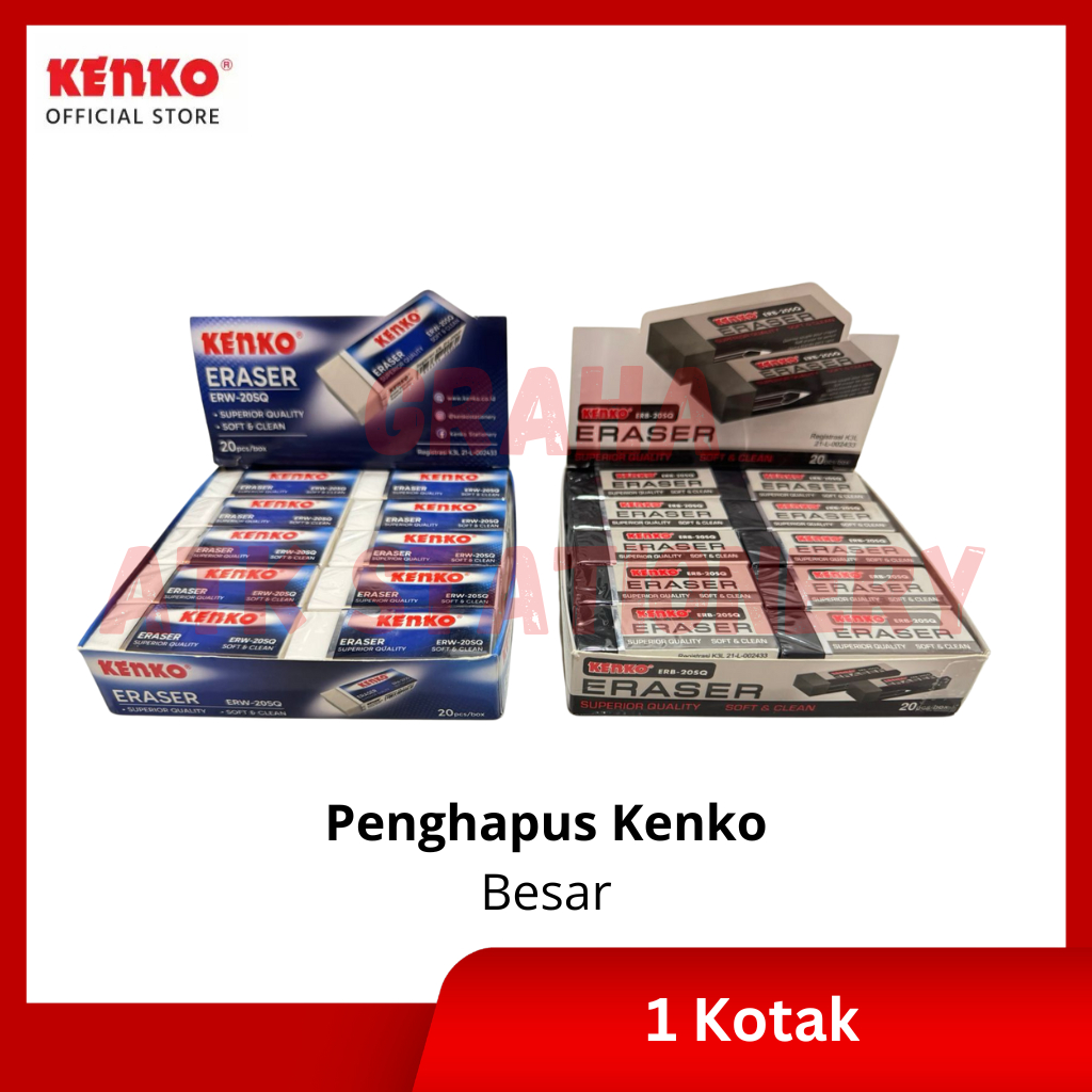 

[1 Kotak] Eraser Besar Kenko ER-20SQ Hitam Putih Warna / Stip / Penghapus Pensil Kenko ER-20SQ