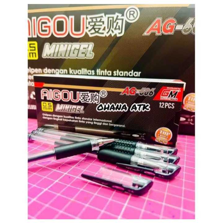 

( 1 PACK ) Pulpen Gel MINIGEL AIGOU AG-606 0,5mm ballpoint/ 1 PACK ISI 12 BIJI