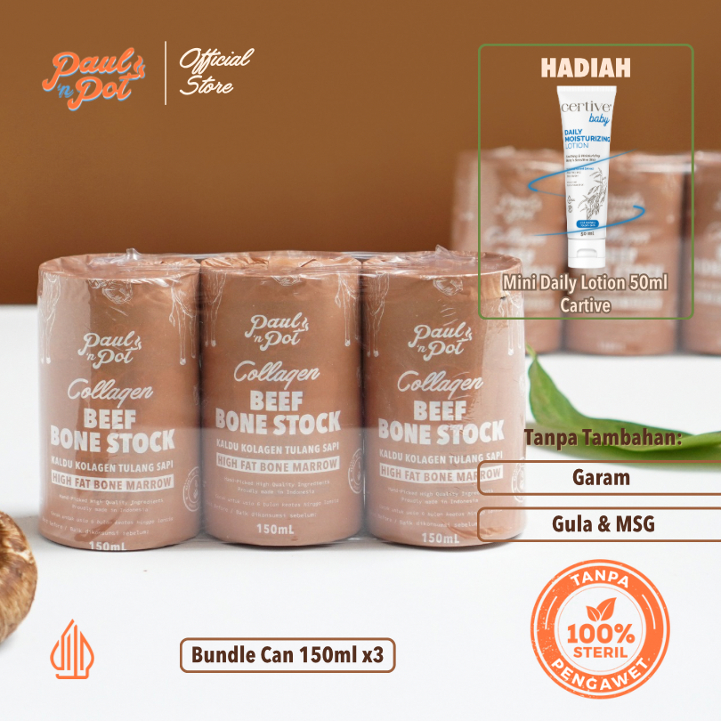 

Bundle 3 Can 150ml - Collagen Beef Bone Stock - Kaleng - Bone Broth MPASI