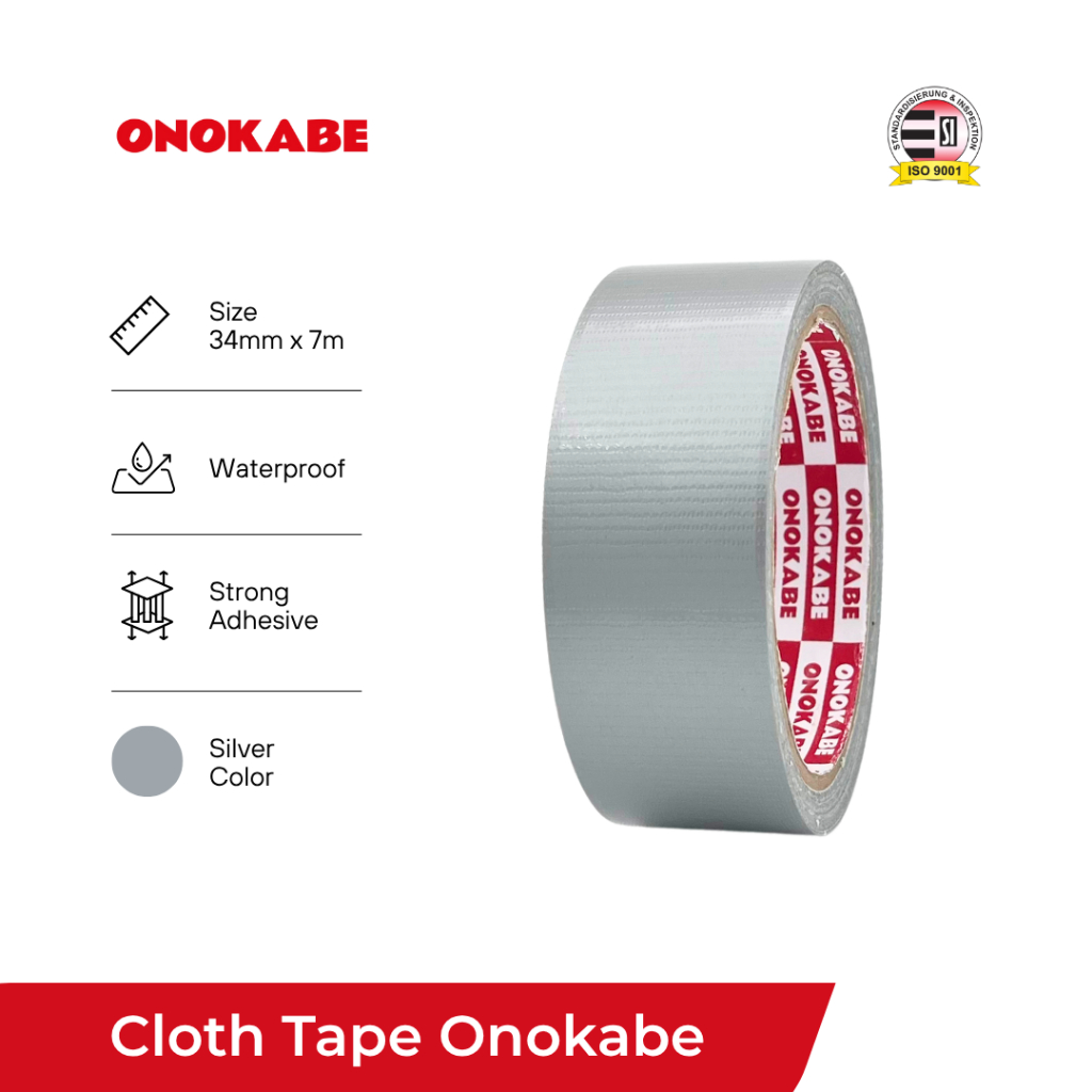 Lakban Onokabe - Cloth Tape Lakban Kain Silver 34mm x 7m - Lakban Kain - Daya rekat kuat Kualitas Pr