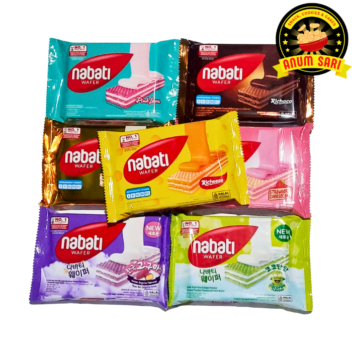 

WAFER NABATI 2000 KOMPLIT / Richeese, Richoco, Strawberry, Goguma, White, Cocopan Flavour, Pink Lava - Anum Sari