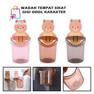 ONETOKOOFC  Gantungan Tempat Sikat Gigi Odol Gambar Beruang Tempel Dinding / Rak Kamar Mandi Tempel 