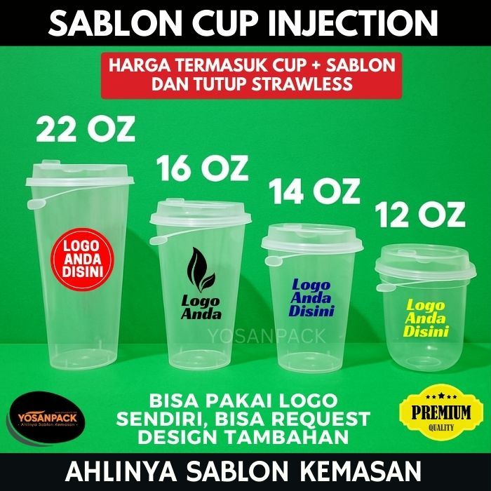 Sablon Cup Plastik Injection + Tutup - Sablon Cup PP Injection Kualitas Premium