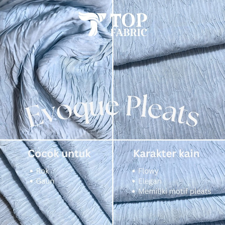 Kain Evoque Pleats Kain Pleats Ringan Flowy Gaun Rok Blouse Elegan 0.5 Meter