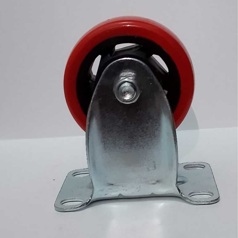 Roda 3 inch PU mati / Roda PU 3" Mati / Roda Troli merah 3 inch rigid