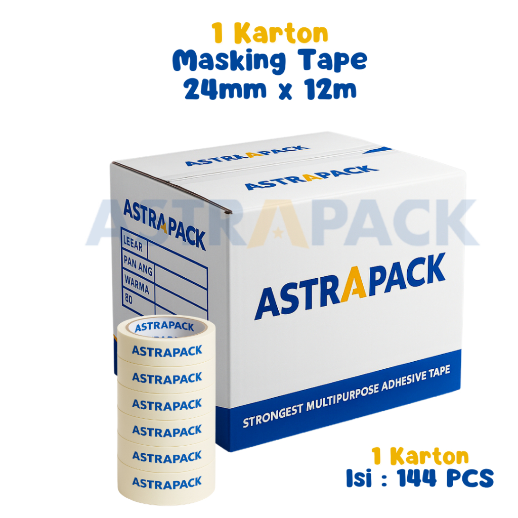 

Astrapack | 1 Dus Lakban Kertas 24 mm x 12 meter | Masking Tape 1 Inch | Tersedia Instant Grosir