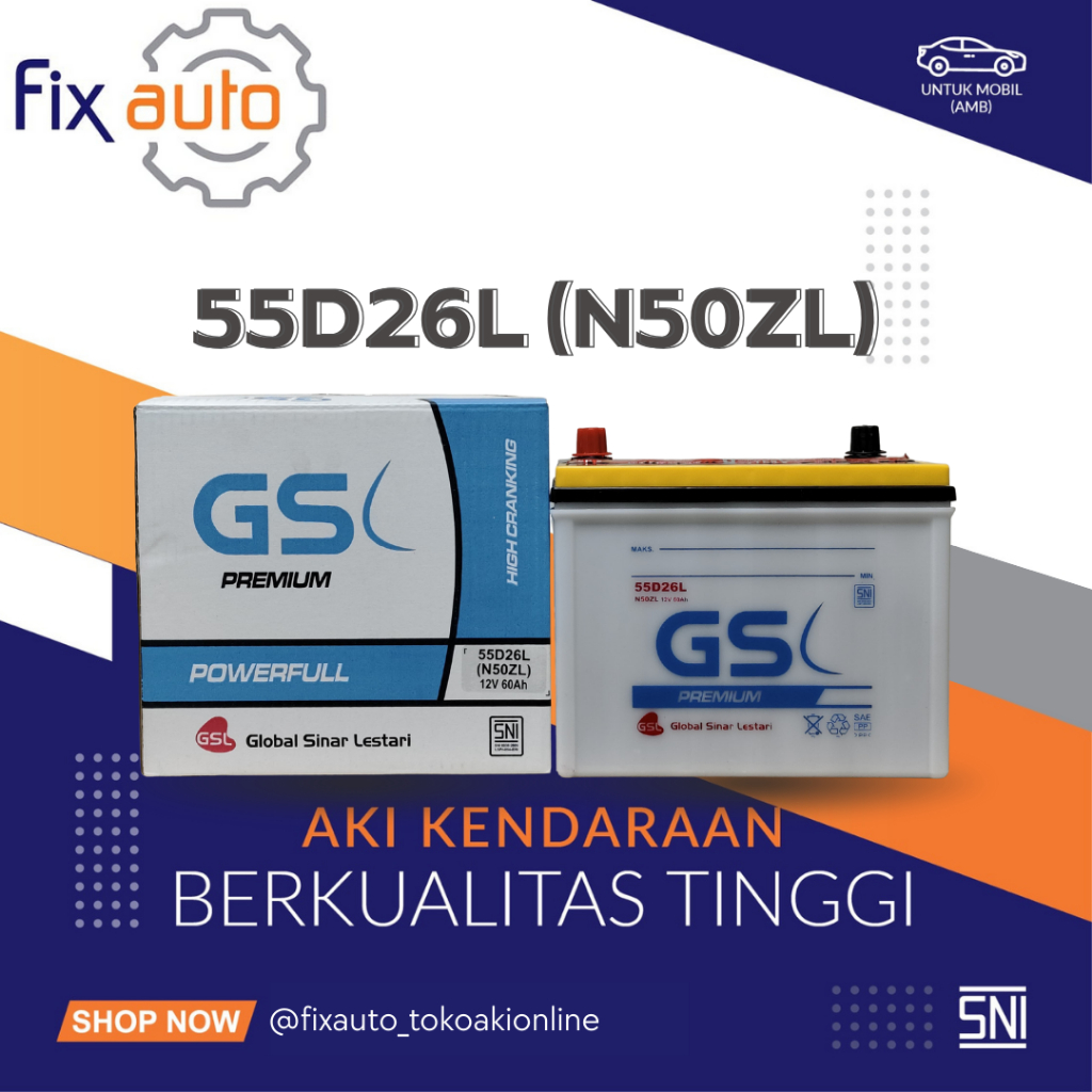 Aki Mobil Basah GSL Premium N50ZL 55D26L Powerfull 60Ah 12V