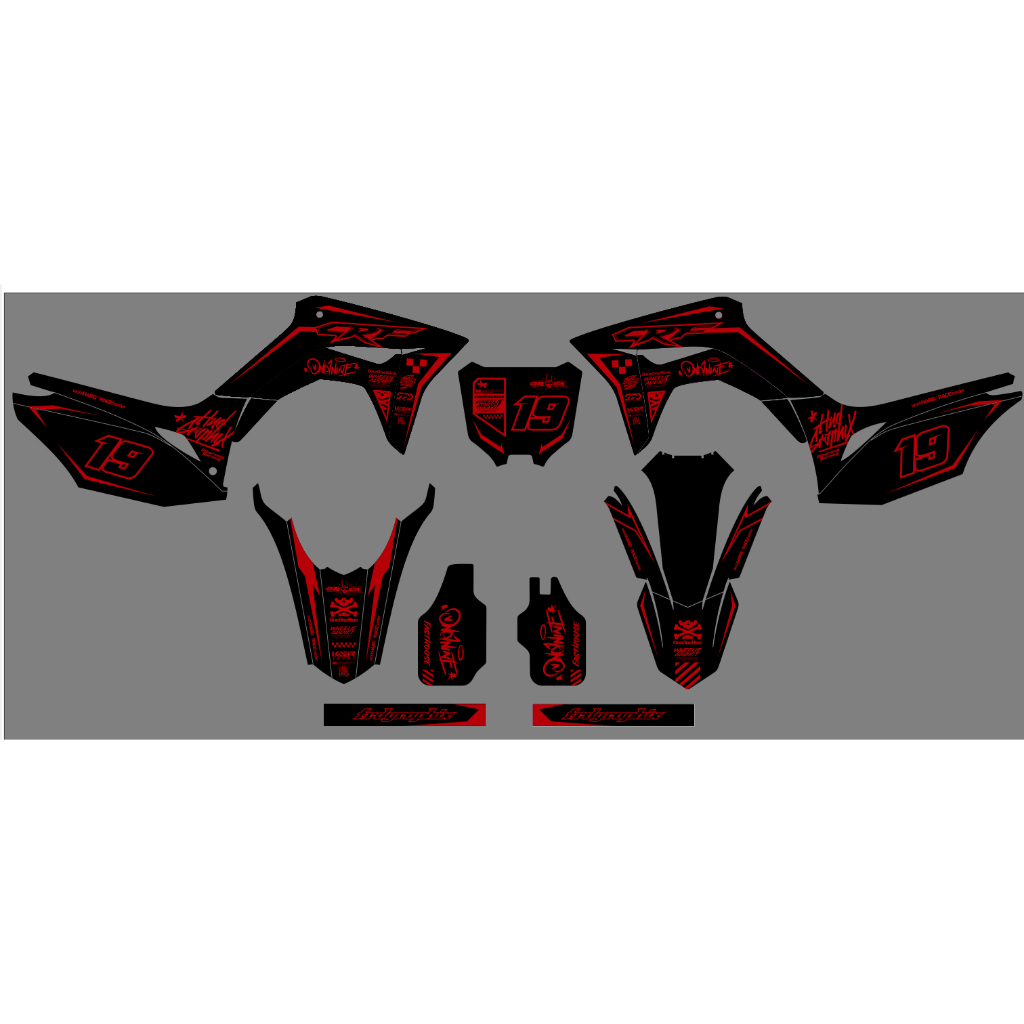 decal crf full body variasi striping warna hitam abu list merah