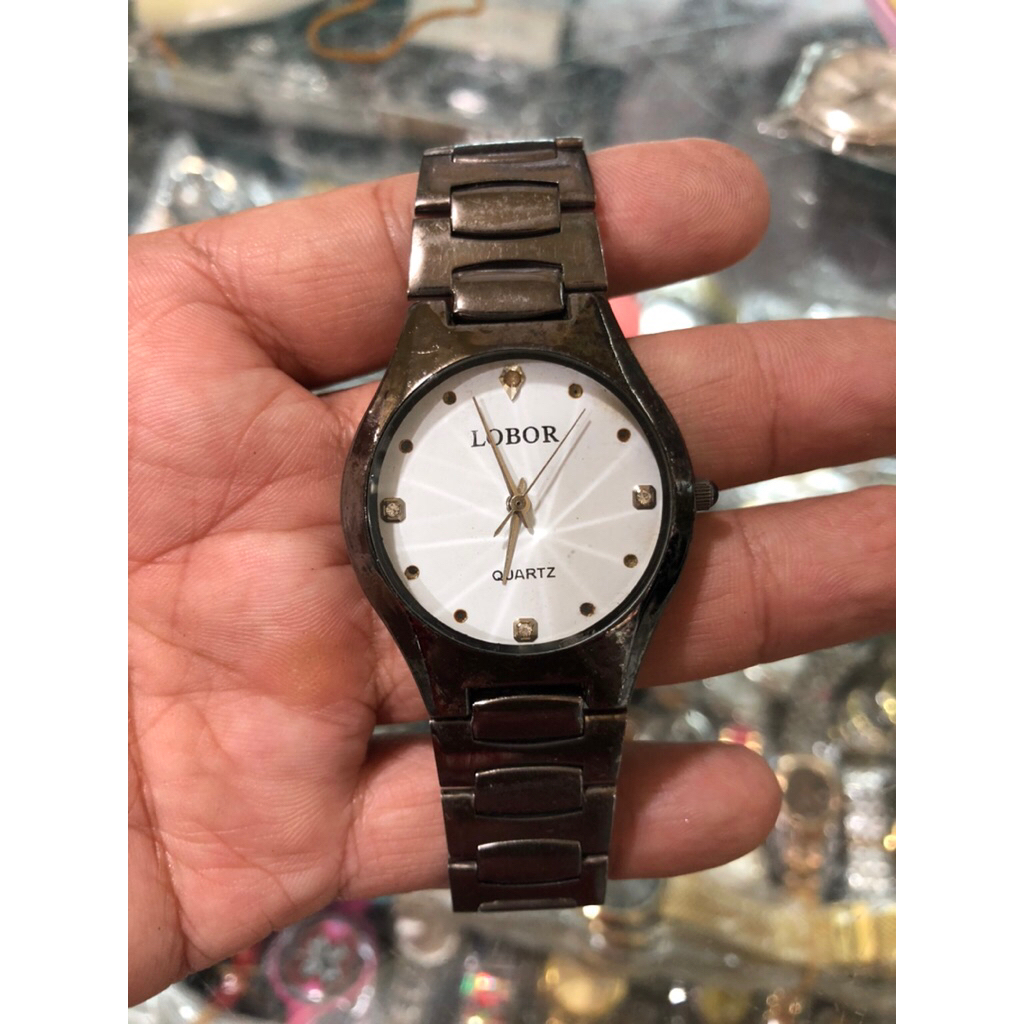 jam tangan pria vintage klasik lobor black steel normal