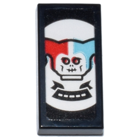 Lego Black Part 3069pb1346 Tile 1 x 2 with Playing Card with White Skeleton Head with Medium Azure a