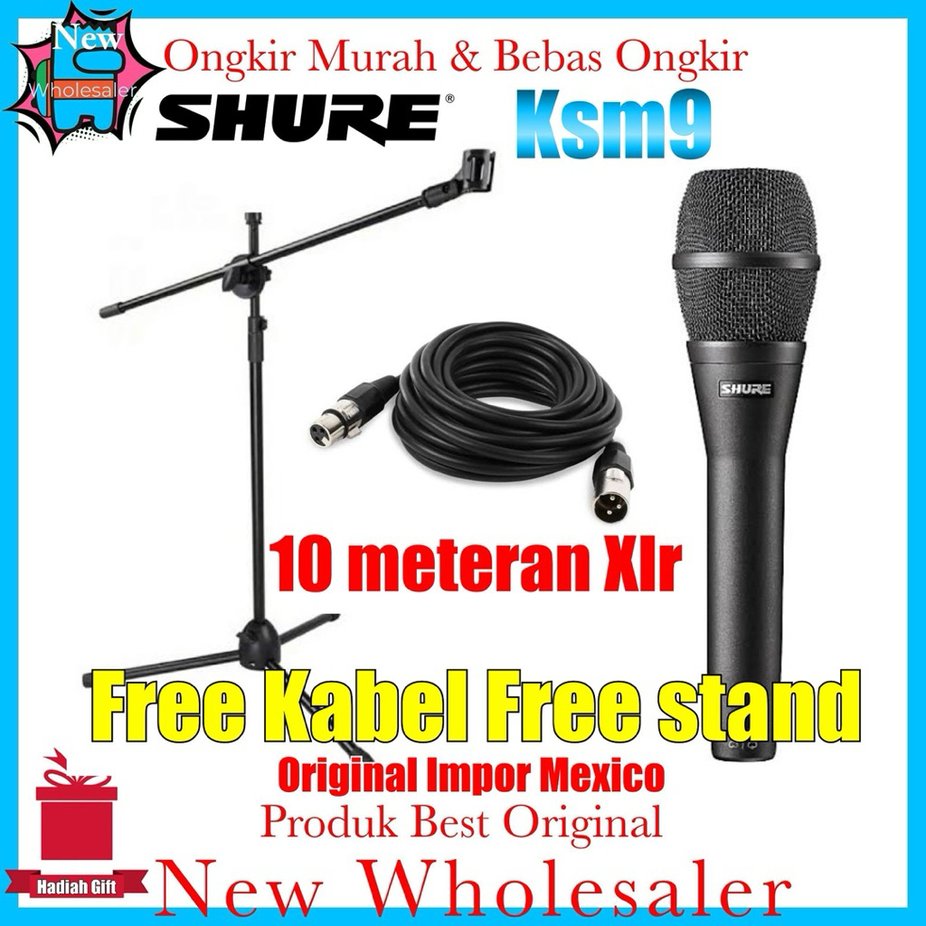 Mic Shure Ksm9 Mexico Impor  Kabel Xlr 10 meter Original Free Stand panjang