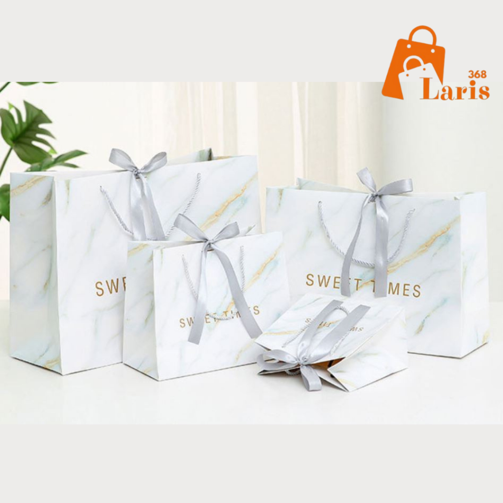 

Laris368 Paper Bag Paperbag Aesthetic Korea Tas Karton Kado Hadiah Gift Bag Pita Silver Marble Banyak Size Premium
