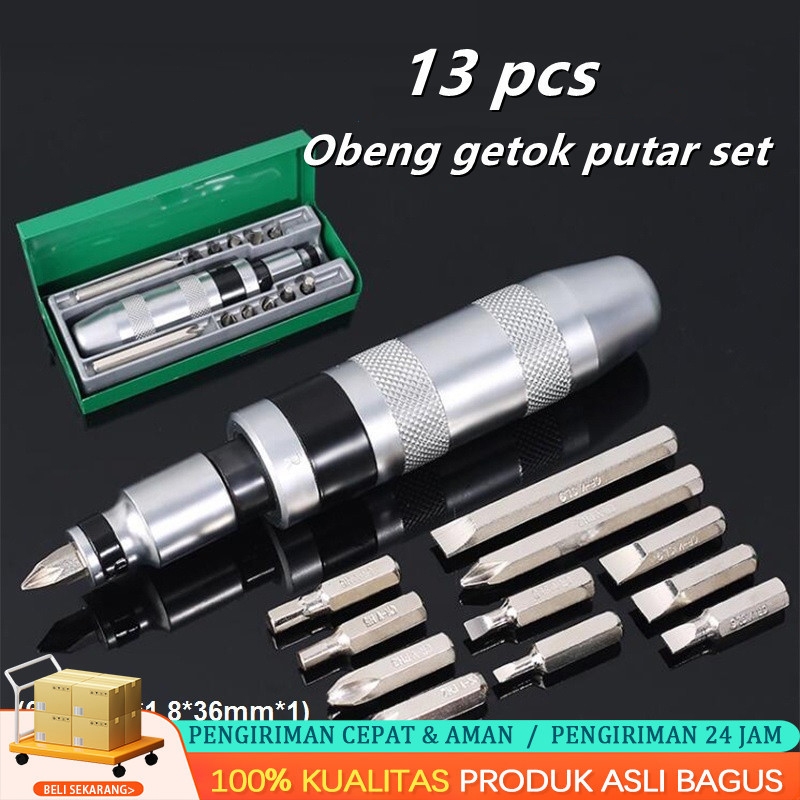 Obeng ketok set 13 pcs Obeng getok putar set 13 pcs Impact screwdriver set Box besi Drill bit bahan 