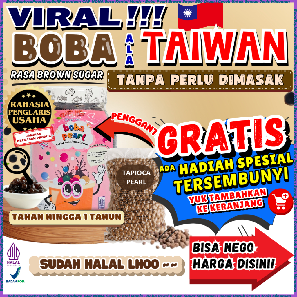 

BobaTapiocaPearlSiapSajiPerpaduan CAP NONA Susu Kental Manis - Boba Pearl Brown Sugar 500 Gram | Cocok Untuk Semua Jenis Minuman