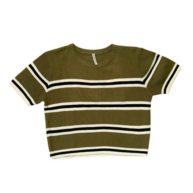 Preloved Atasan Knit Ceop Colorbox | Preloved Atasan Wanita Rajut Crop Branded Colorbox Garis Hijau