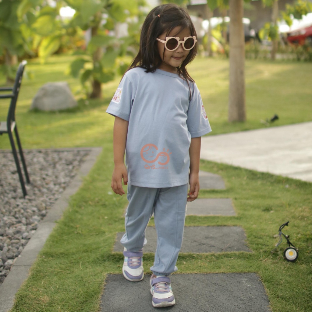 Setelan Baju Anak Perempuan Motif Polos Oneset Olahraga Anak Perempuan Koas Celana Panjang