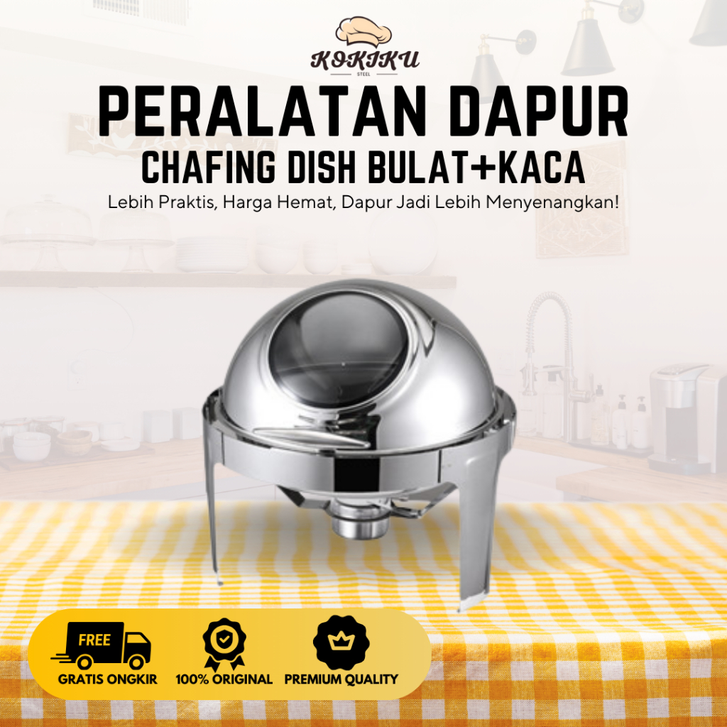 Kokiku Steel -  RollTop Bulat Prasmanan Chaving Dish Bulat stainless Pemanas Makanan Prasmanan