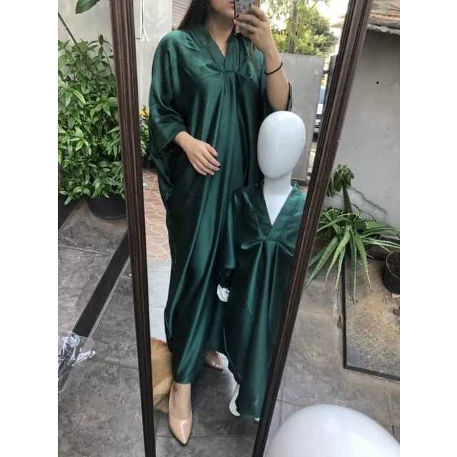 Long dress kaftan satin / baju kaftan jumbo / atasan dress leher v / inner kaftan only / fashion mus