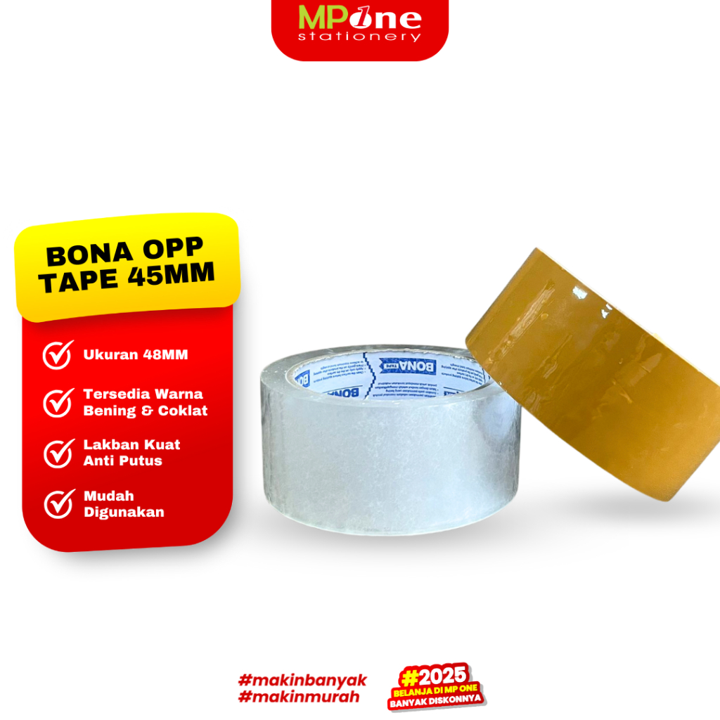 

(1 ROLL) Bona Opp Tape 45MM Bening/Coklat / Lakban Packing Serbaguna / Lakban Opp Tape Besar 45mmx80y ONA