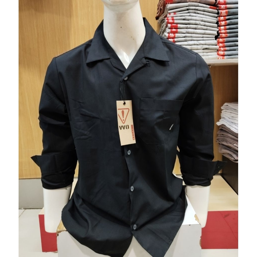 KEMEJA PRIA WATCHOUT JEANS ORIGINAL SLIM FIT POLOS WARNA HITAM LENGAN PANJANG KUALITAS PREMIUM