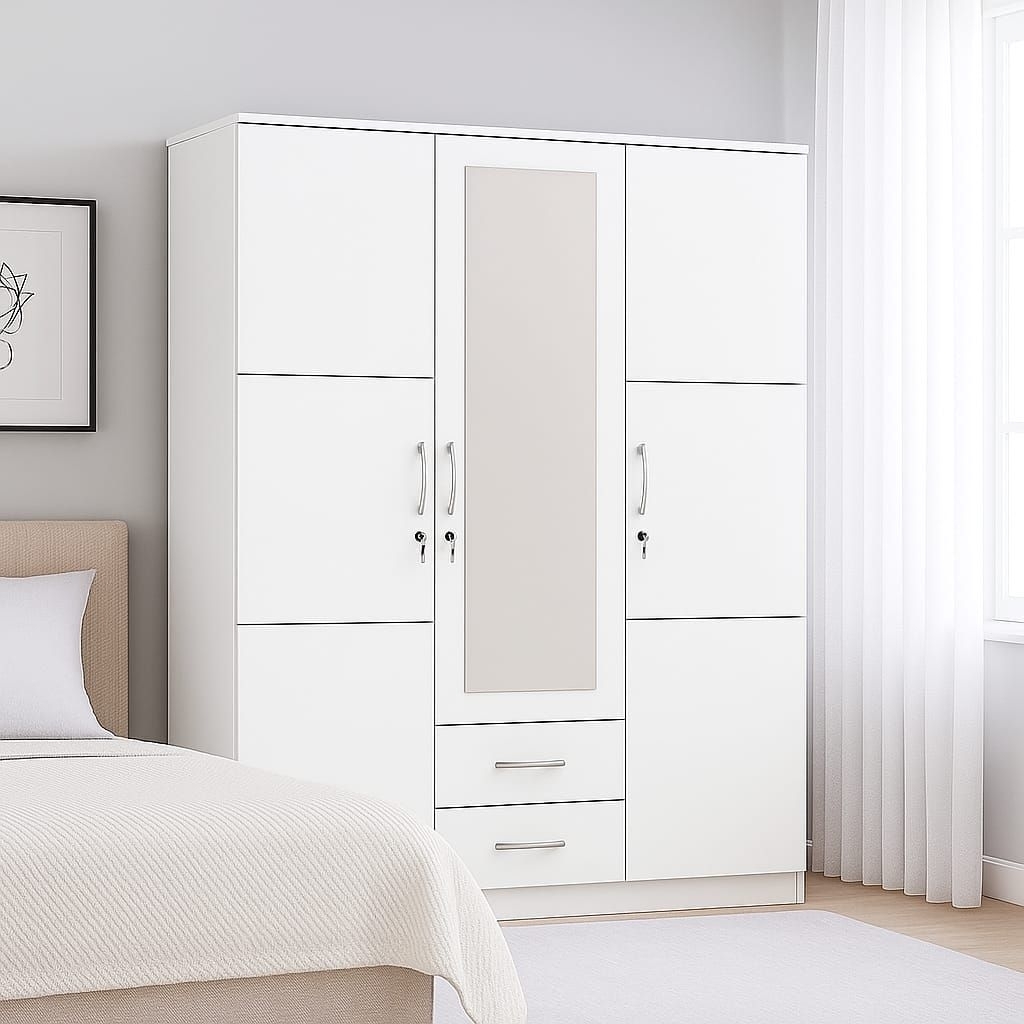 Lemari Baju Minimalis Putih 3 pintu ALD 8113 LH + Cermin & Laci