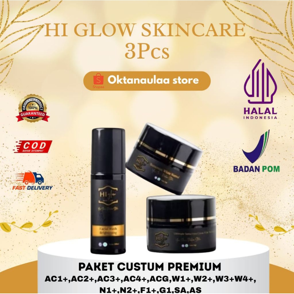 Hi glow skincare paket Ac1+, Ac2+, Ac3+, Ac4+,W1-W4,N1,F1