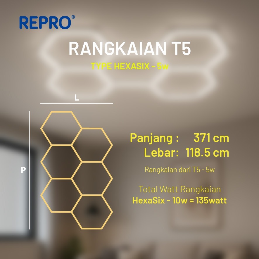 REPRO Rangkaian Lampu LED T5 HEXASIX All in Connector Lampu Adaptor Kabel