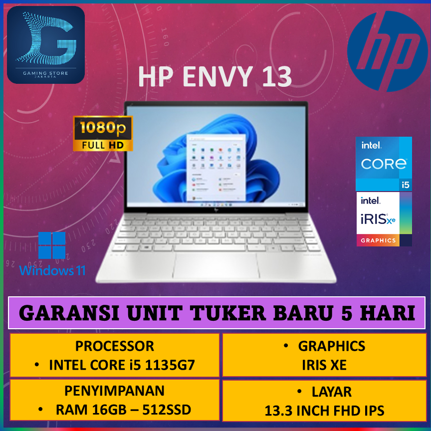 HP ENVY 13 intel core I5 1135G7 16GB 512GB Ssd Windows 11 13.3 Full HD IPS
