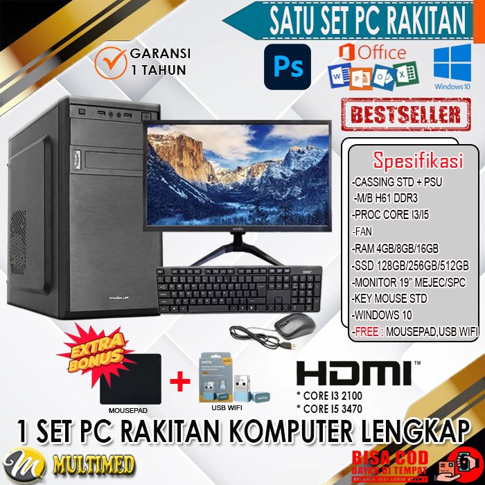 1 SET CPU PC KOMPUTER RAKITAN Plus MONITOR LENGKAP - Core i5 3470
