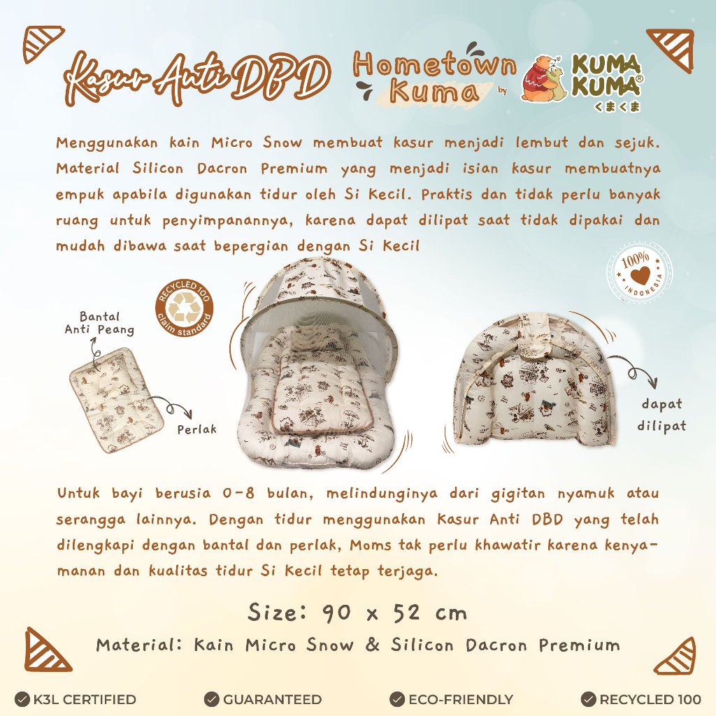 Kasur Bayi Set Kuma Kuma + Bantal Anti Peang + Perlak / Kasur Bayi Set KumaKuma Air Mesh / Kasur Bay