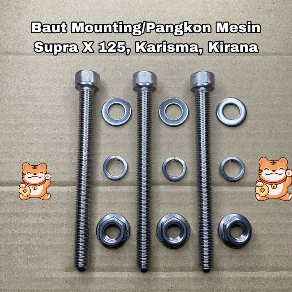 Baut Mounting Pangkon Dudukan Mesin SUPRA X 125 KARISMA KIRANA Baut L Stainless Anti Karat 100% Stai