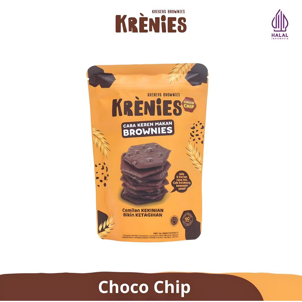 

Cemilan Krekers Brownies Kering (KRENIES) | Choco Chip 60gr