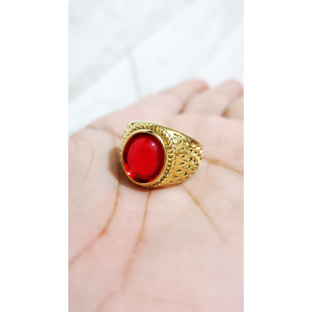 NEW PRODUCT CINCIN PRIA AKIK PERMATA BATU DELIMA MERAH SIAM RING TANAM TITANIUM SIAP PAKAI