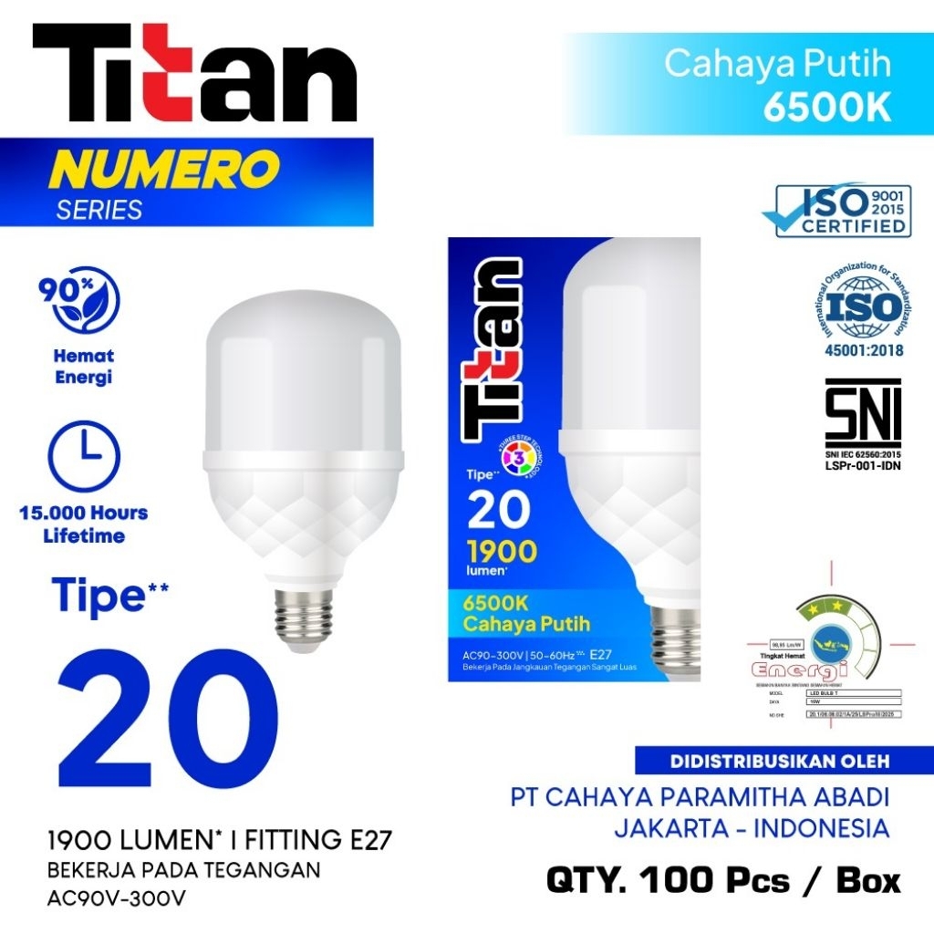 Led Titan Numero 20 Watt Kapsul T Bulb - Lampu Ligera Platinum 20 W Capsule Bohlam Led Putih