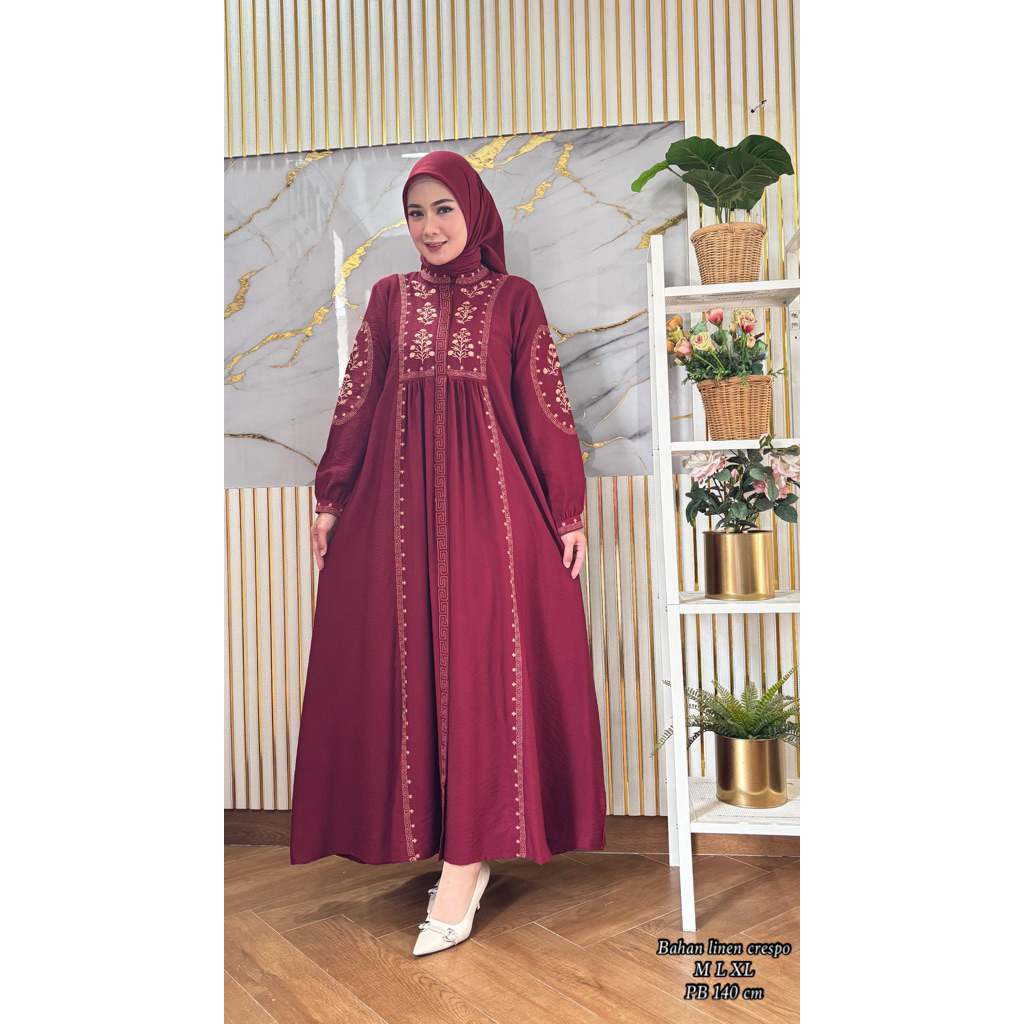gamis bordir linen