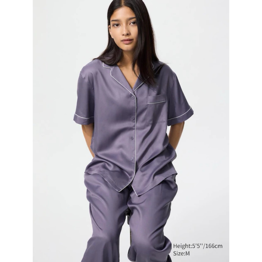 UNIQLO Piyama Satin Lengan Pendek Celana Panjang Baju tidur Set Pajamas ORIGINAL TERMURAH