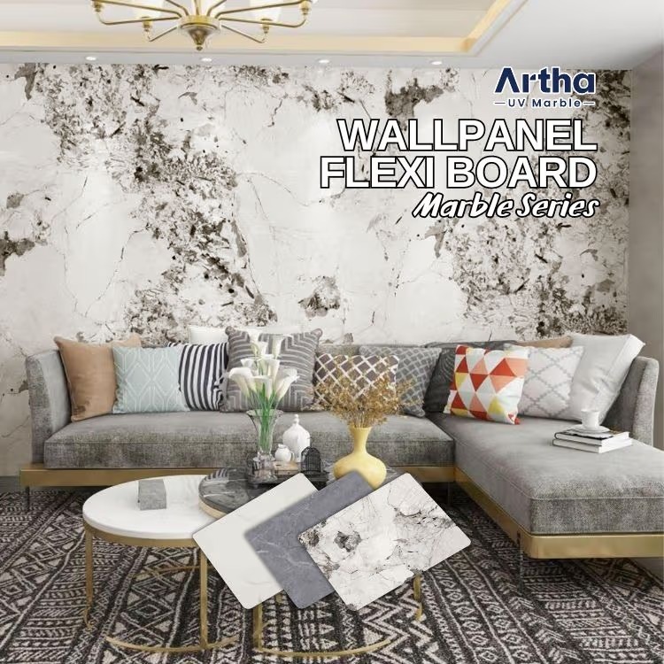 Artha Flexi Board WPC Marmer | Marble Tebal 8 mm | Flexi Board Panel Dinding Marmer Panel WPC Premiu