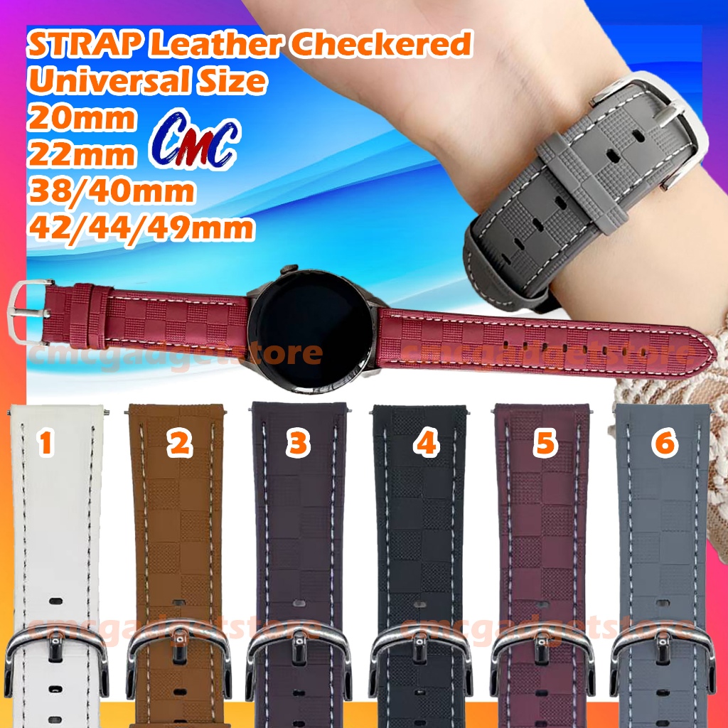 Strap Smartwatch CHECKERED CormiC Tali Jam Tangan Kulit Leather 22mm 20mm 18mm 24mm 26mm Universal S