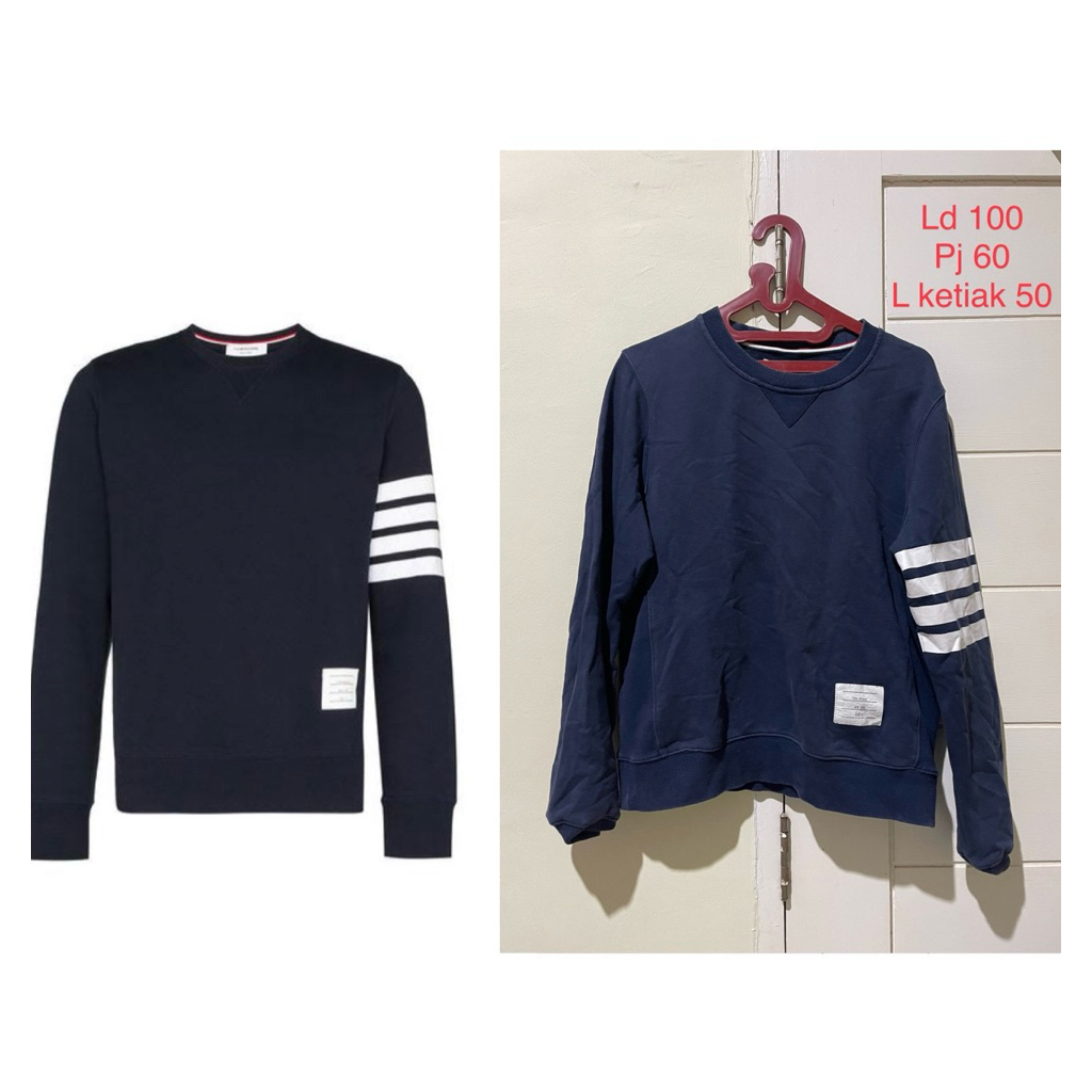 Thom browne sweater jaket sweater pria navy blue four strips size S