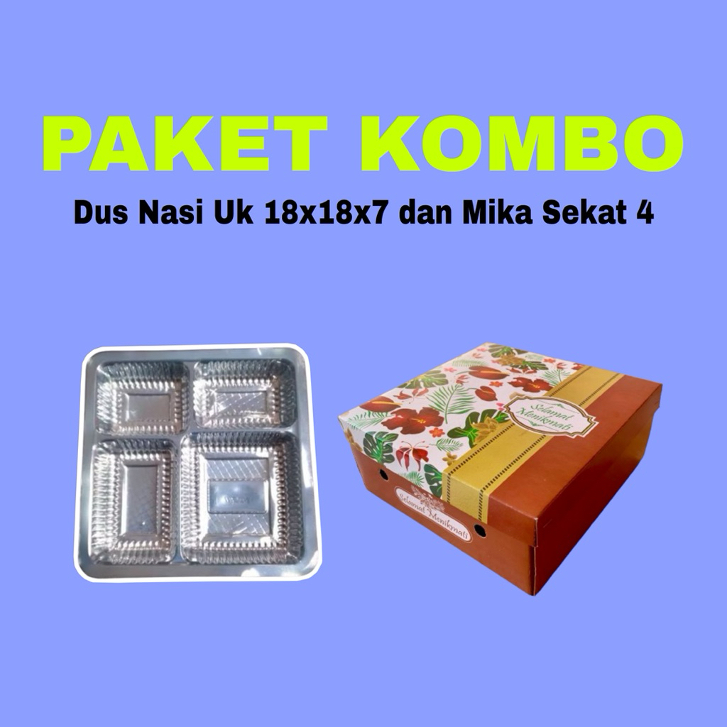 

100 Pcs Dus Nasi Motif dan Mika Sekat 4 || Kardus Nasi uk 18x18x7 || Mika Makanan ||