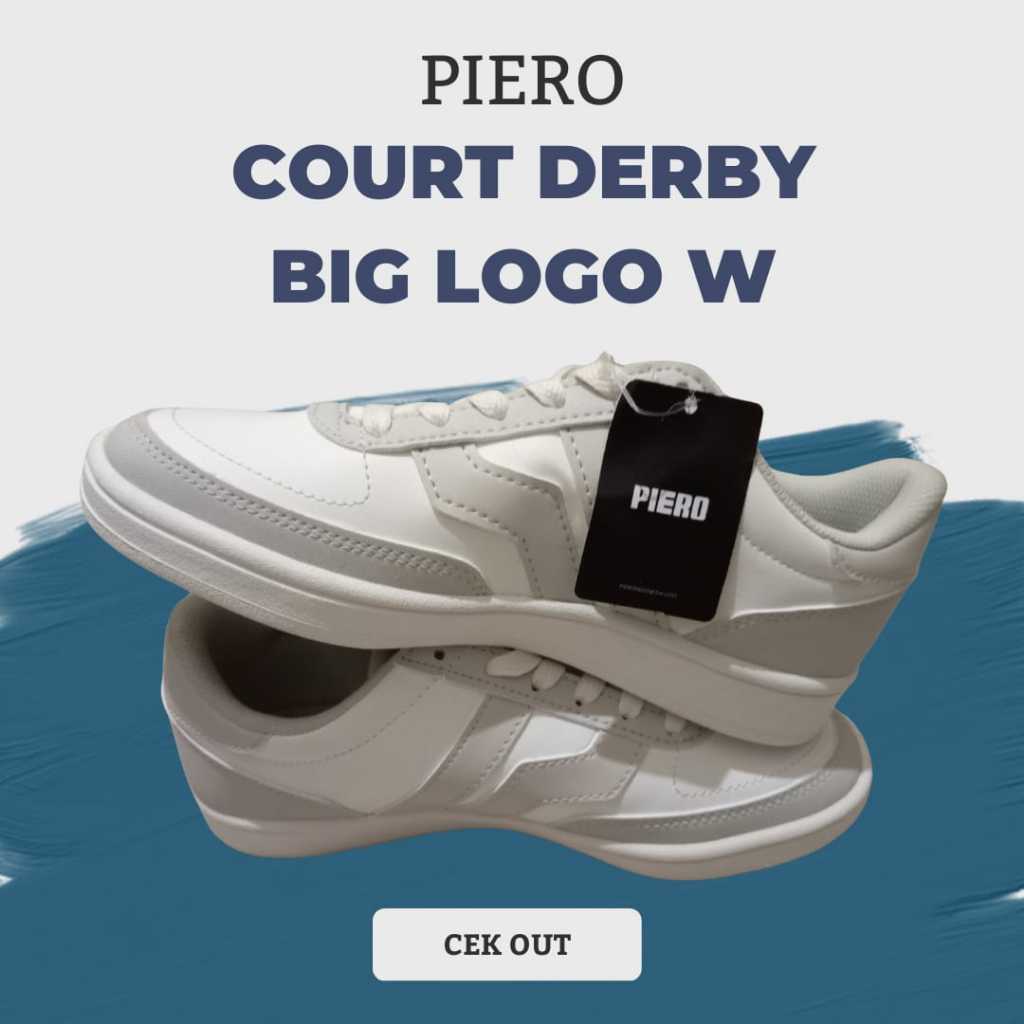 PIERO Sneakers Wanita Court Derby Big Logo W Silver Birch White Sepatu Casual Sporty Original