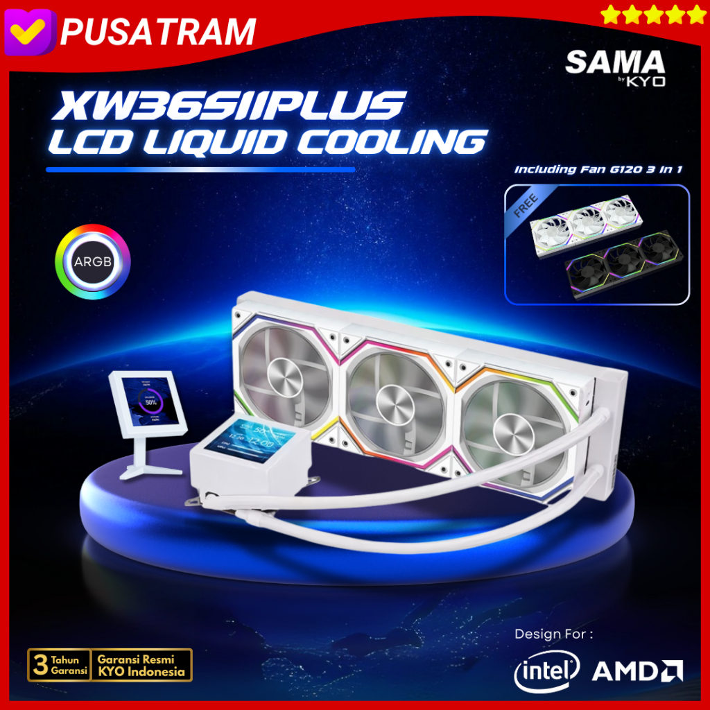 KYO SAMA XW36S PLUS II WHITE 3.4" inch ARGB AIO Liquid Cooling LCD DISPLAY AIO 360mm