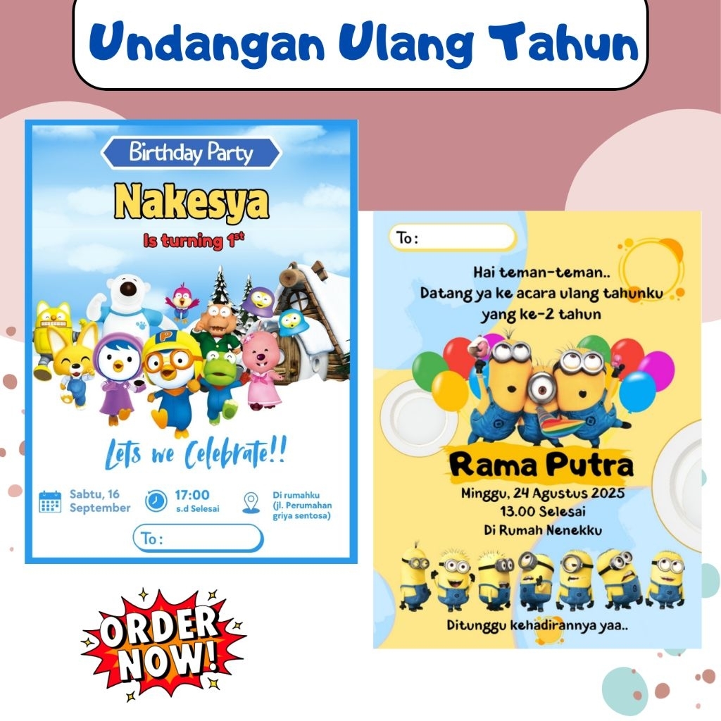 (READY) UNDANGAN ULANG TAHUN ANAK MOTIF KARTUN / UNDANGAN ULANG TAHUN / UNDANGAN UNIK / UNDANGAN LUC