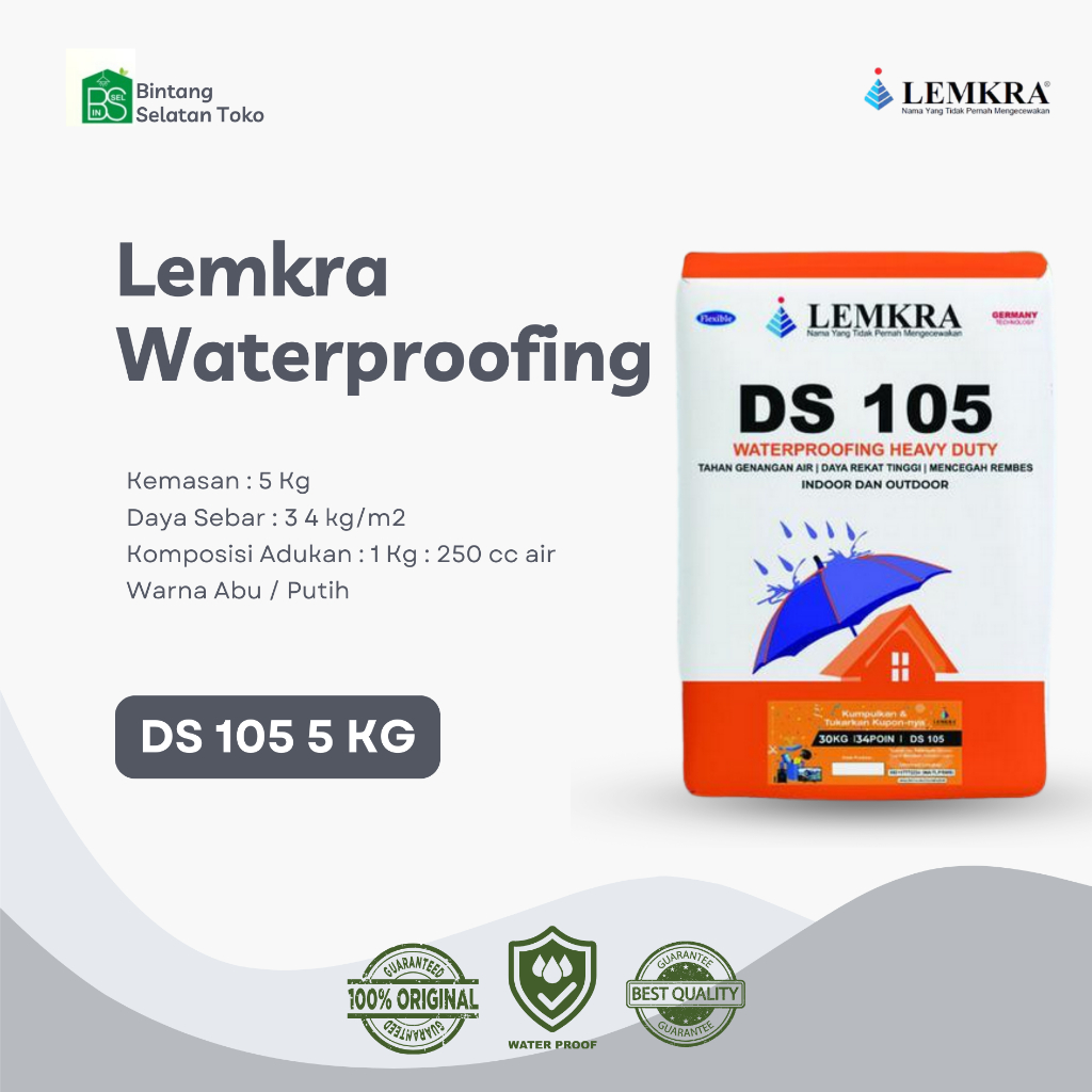 SEMEN WATERPROOFING ANTI BOCOR DAN REMBES LEMKRA DS 105 / 5 KG