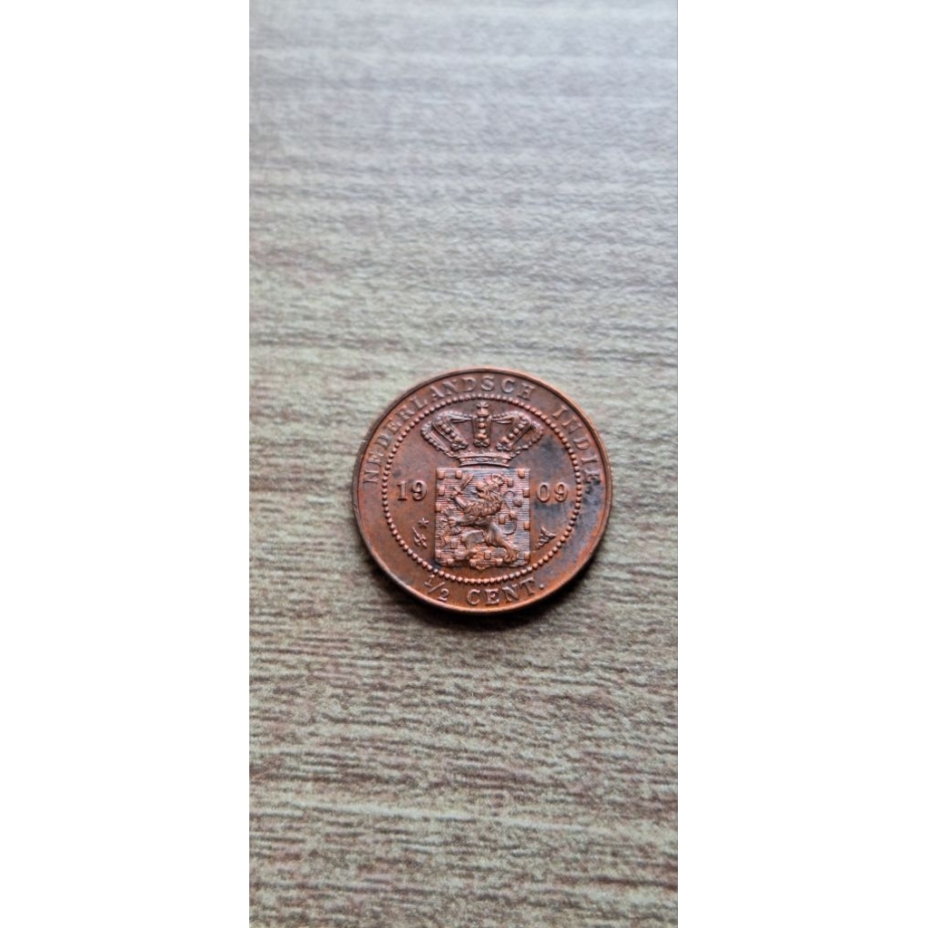 Koin ½ Cent Ned.Indies Tahun 1909 KEYDATE (Lustre)